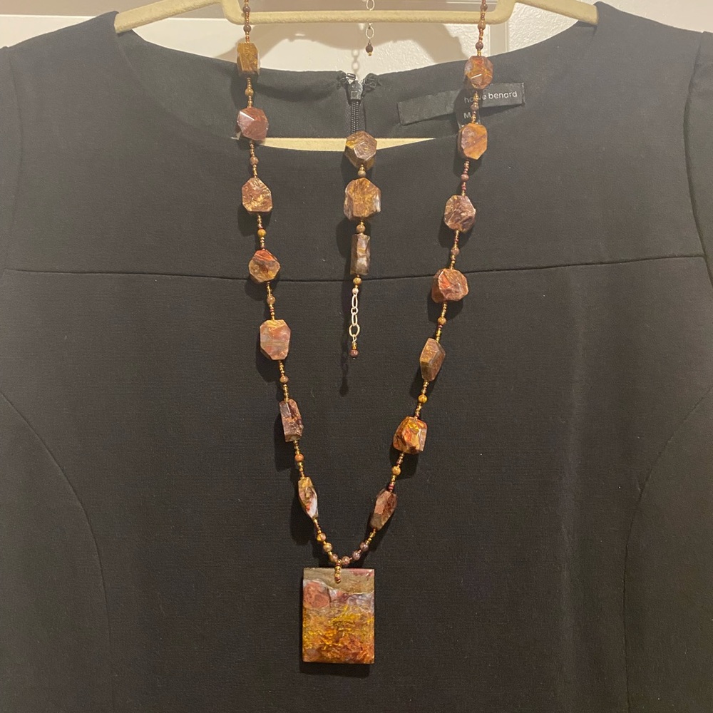 Handmade necklace and bracelet set. Earth tones. Gold chain.